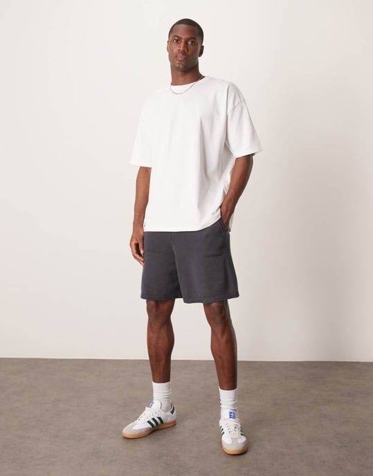 ASOS DESIGN överdimensionerade medeltunga stickade bomullsshorts co-ord i kolgrå - Image 3