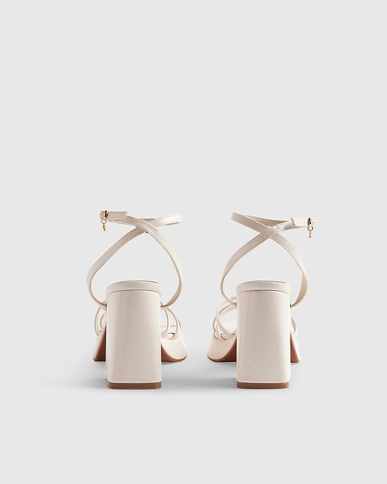 River Island Womens Sandals White Block Heel Cross Strap Buckle - Image 3