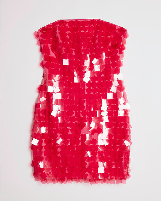 River Island Womens Mini Dress Pink Bandeau Square Sequin Day Zip - Image 6
