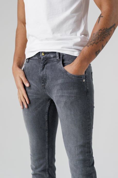 Grey Organic Cotton Blend Skinny Mid-Rise Denim Jeans - Image 4