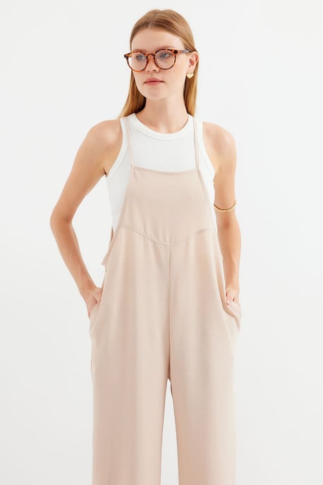 Ontspannen Pasvorm Wijd Pijpen Jumpsuit met Vierkante Kraag - Image 5