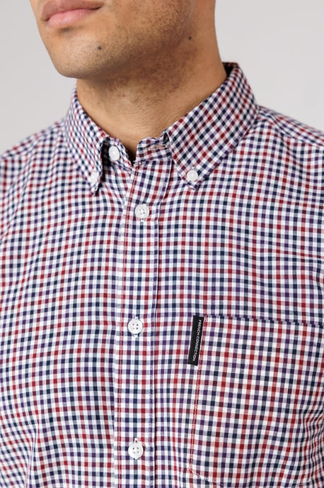 Red Cotton Short Sleeve Gingham Chest Pocket Shirt - Image 3