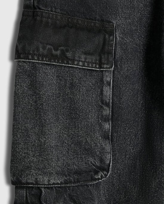 River Island Mens Cargo Jeans Black Loose Fit Elasticated - Image 5