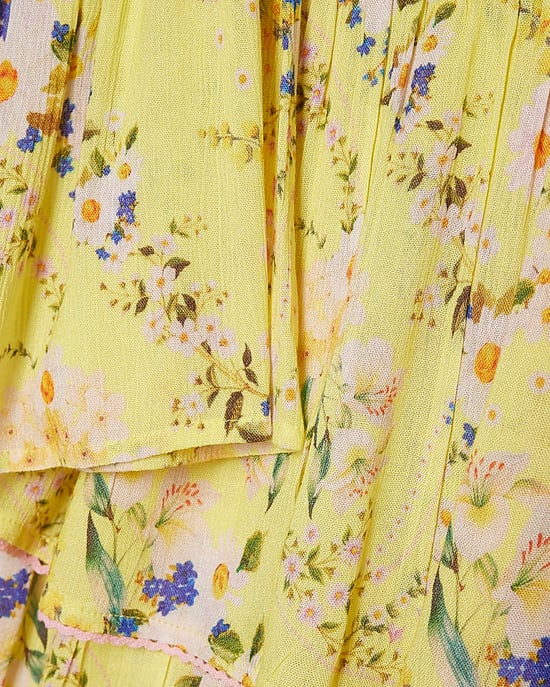 River Island Womens Top & Skirt Set Yellow Floral Print Tie 2 Piece - Image 5
