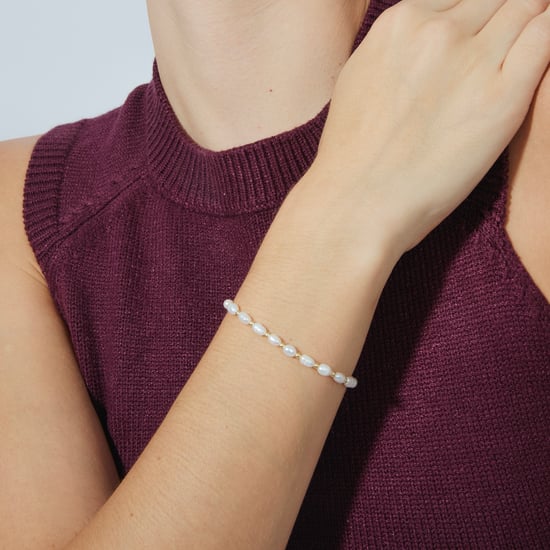Luxenter Sterling zilveren 925 armband met witte parel afgewerkt in 18K geel goud - Zul - Image 4