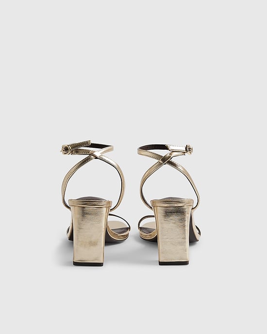 River Island Womens Heeled Sandals Gold Wide Fit Open Toe - Image 3