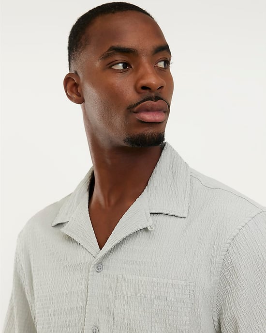 River Island Mens Shirt Grey Regular Fit Textured Short Sleeve - Image 4