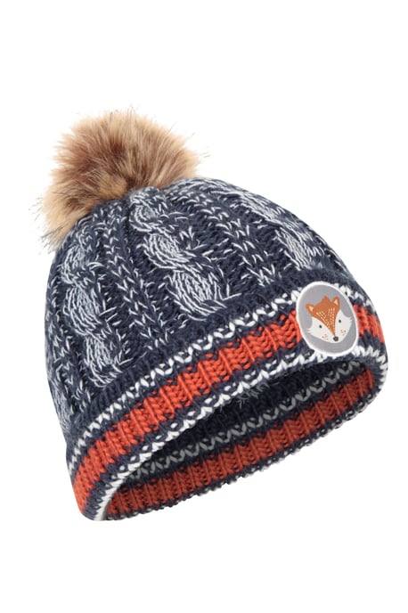 Badged Kids Pom Pom Beanie Faux Fur Warm Cosy Winter Hat Navy - Image 2