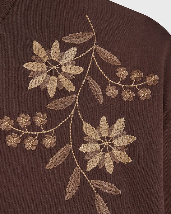 River Island Mens T-Shirt Brown Oversized Fit Floral Crew Neck - Image 5