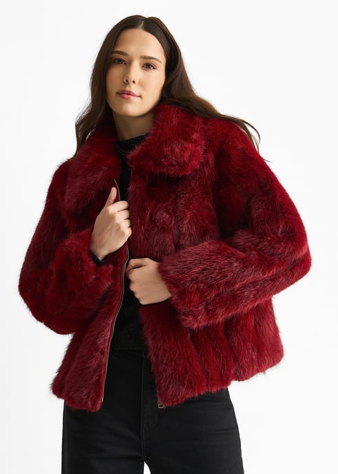 Zip Front Faux Fur Short Jacket - Image 3