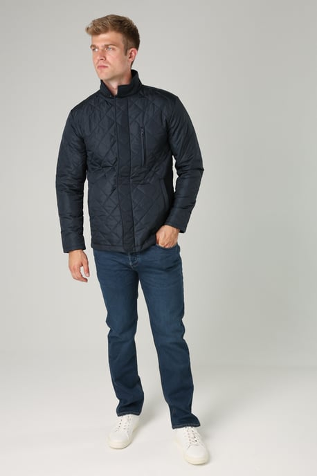 Navy Funnel Neck Diamond Quilted Jacket - Image 3