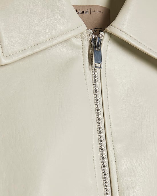 River Island Womens Bomber Jacket Cream Faux Leather Bubble Hem - Image 5