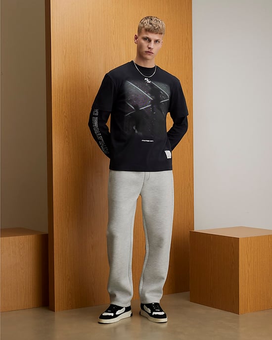 River Island Mens T-Shirt Black Athletisme Dept Double Layered - Image 4