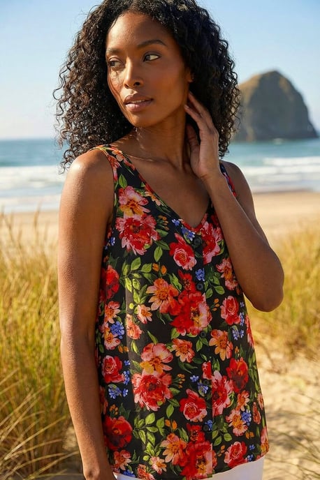 Floral Buttoned Vest Top - Image 1