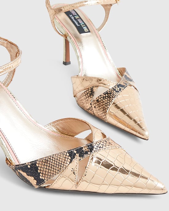 River Island Womens Court Shoes Rose Gold Cut Out Heels Pointed Toe - Image 4