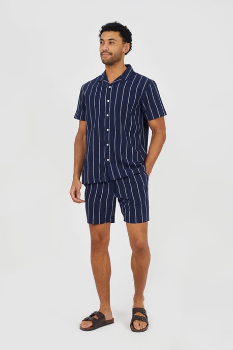 Navy Striped Revere Collar Shirt - Image 4