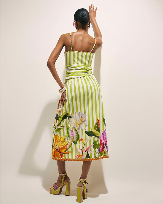 River Island Womens Midi Dress Green Striped Beaded Floral Del Maar - Image 3