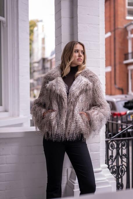 Brown Snow Leopard Faux Fur Short Jacket - Image 1