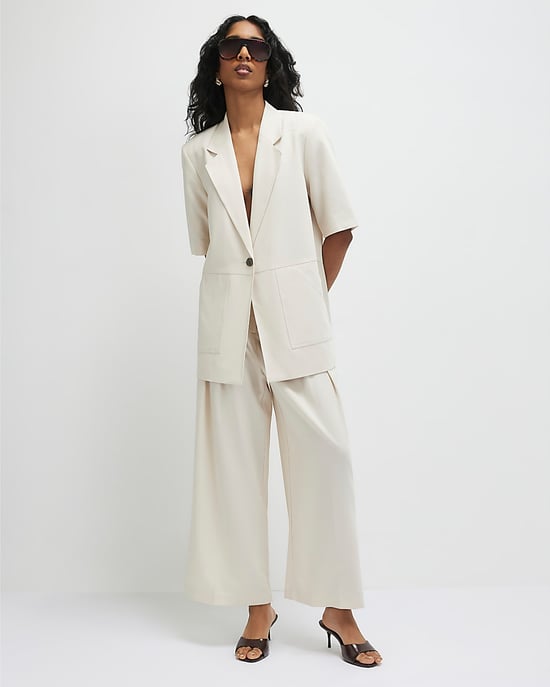 River Island Womens Blazer Beige Short Sleeve Pocket Collared - Image 4