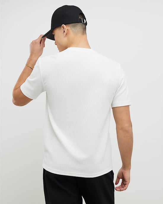 River Island Mens T-Shirt White Slim Fit Textured Ame Saint - Image 3