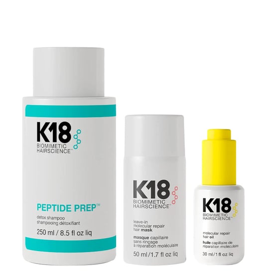 K18 Peptide Prep Detox Shampoo 250ml, Leave-in Molecular Repair Hair Mask 50ml And Molecular Repair Hair Oil 30ml Pack - Image 1
