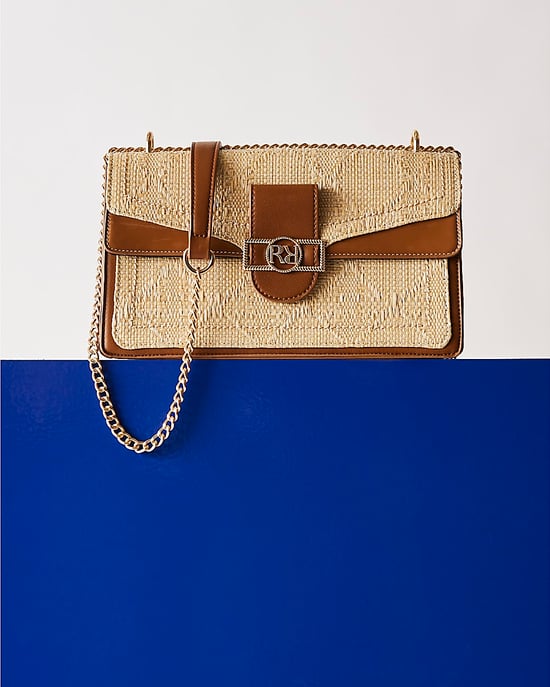 River Island Womens Shoulder Bag Beige RR Panelled Raffia Popper - Image 4