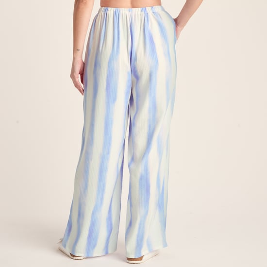 Christina Womens Wide Leg Lightweight Trousers - Blue Hues Print - Image 2