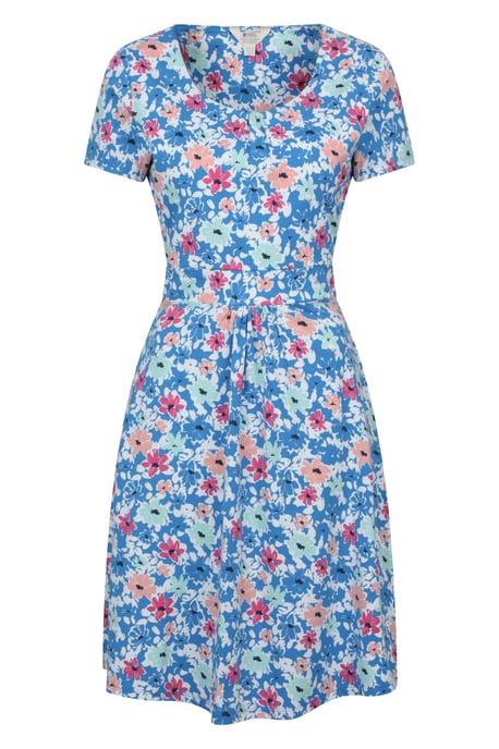 Orchid Patterned Women's UV Summer Dress with Side Pockets Holiday Beach Dress Medium Blue - Image 6