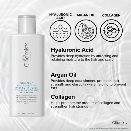 skinChemists Collagen & Hyaluronic Acid Daily Conditioner with Argan Oil & Shea Butter 250ml for Hair Suppleness, Detangling, Moisture Retention - Image 2
