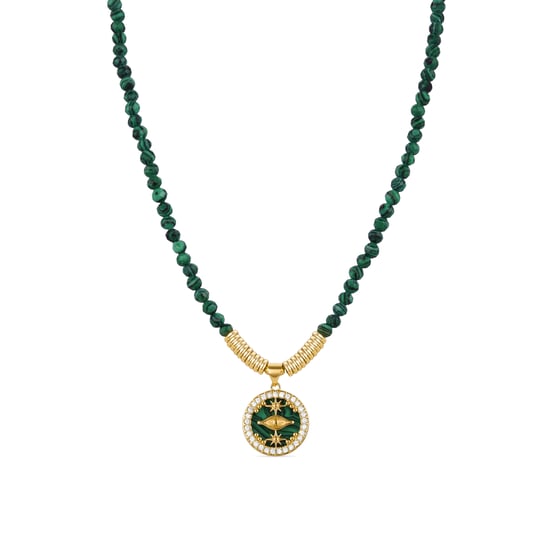 Luxenter Sterling Zilver 925 collier met Malachiet afgewerkt in 18K geel goud - Locare - Image 1