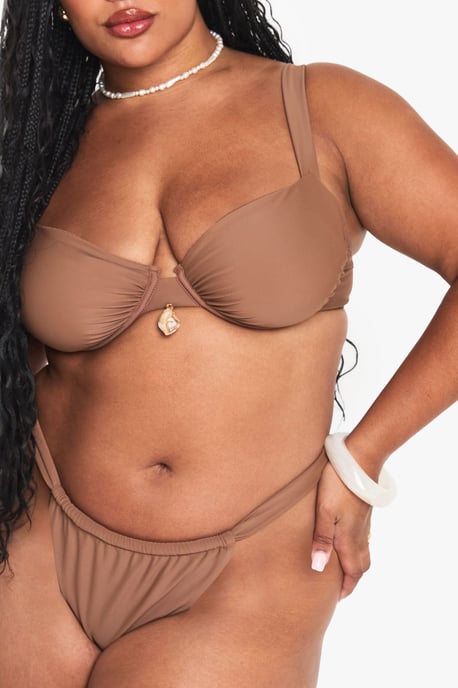 Plus Shell Trim Ruched Tanga Bikini Bottoms - Image 4
