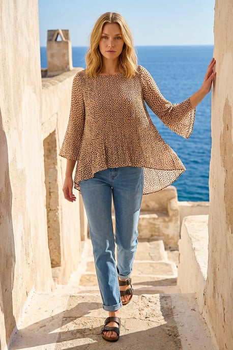 Spot Print Pleated Tunic Top - Image 2