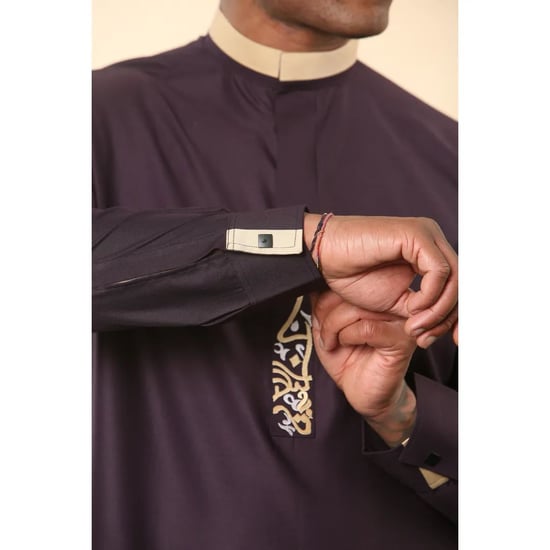 Men's Purple Thobe Arab Saudi Emirati Islamic Clothing Jubba Robe - Image 5