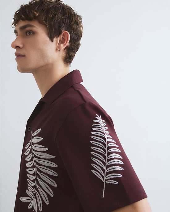 River Island Mens Shirt Brown Regular Fit Leaf Embroidered Graphic - Image 2
