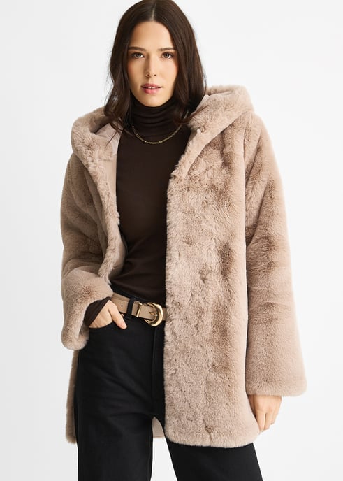 Hooded Faux Fur Jacket - Image 1