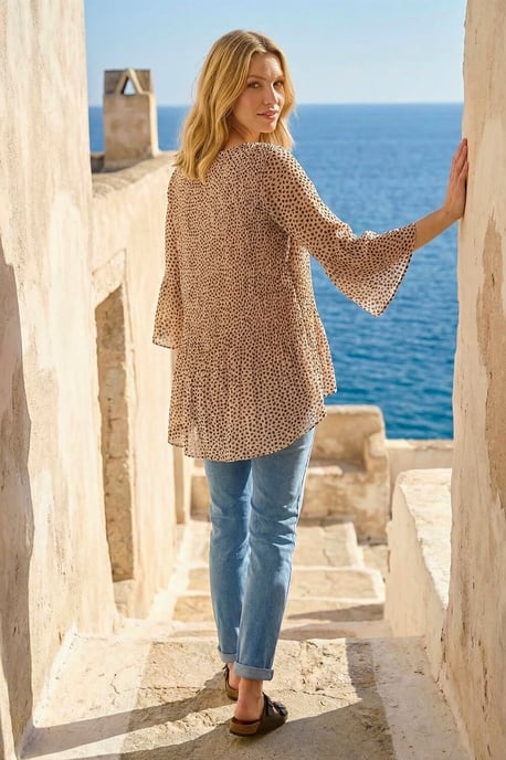 Spot Print Pleated Tunic Top - Image 3
