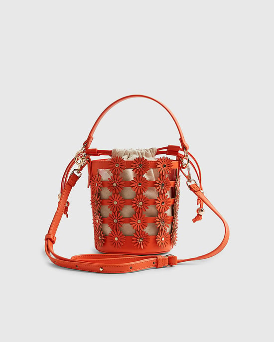 River Island Womens Bucket Bag Orange 3D Floral Cut Out - Image 4