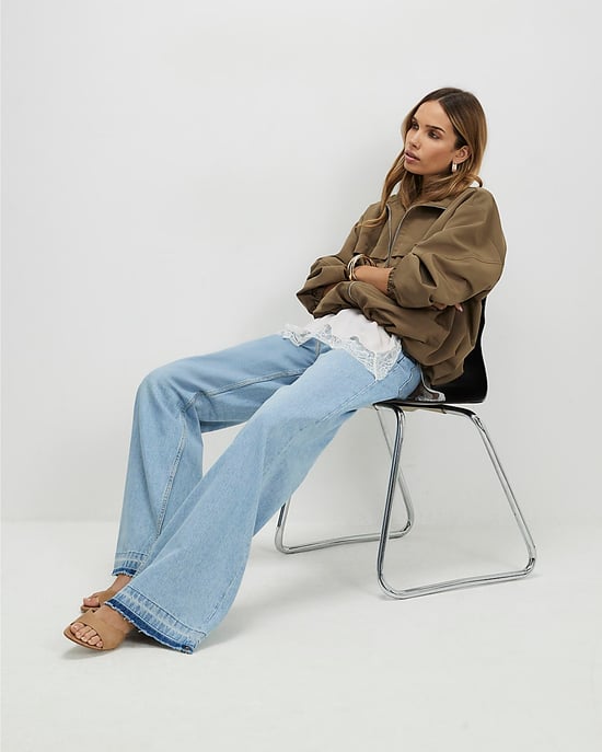 River Island Womens Wide Leg Jeans Blue Clean Waist Turn Down Hem - Image 3