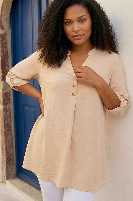 Curve Textured Buttoned Tunic Top - Image 1