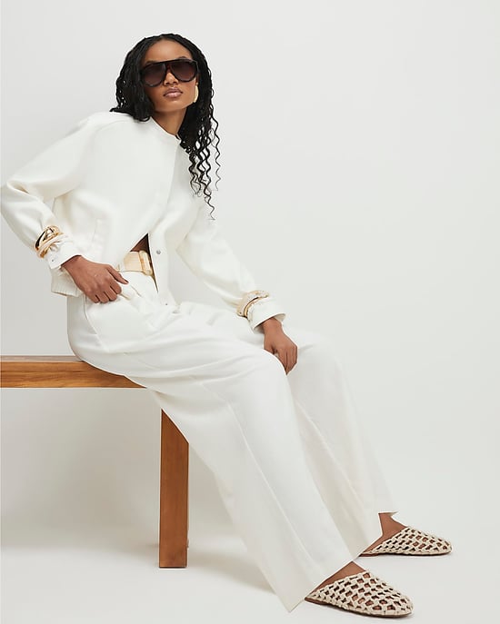 River Island Womens Wide Leg Trousers White Belted High Waist - Image 3
