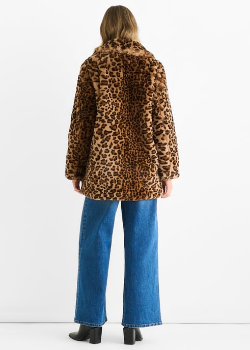 Jacka med fuskpäls i leopardmönster - Image 4