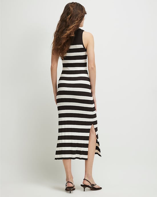 River Island Womens Midi Dress Brown Knitted Ribbed Stripe Sleeveless - Image 3