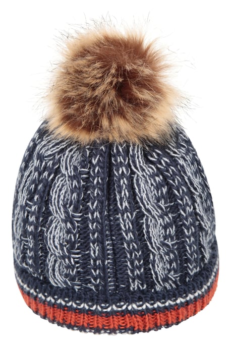 Badged Kids Pom Pom Beanie Faux Fur Warm Cosy Winter Hat Navy - Image 4