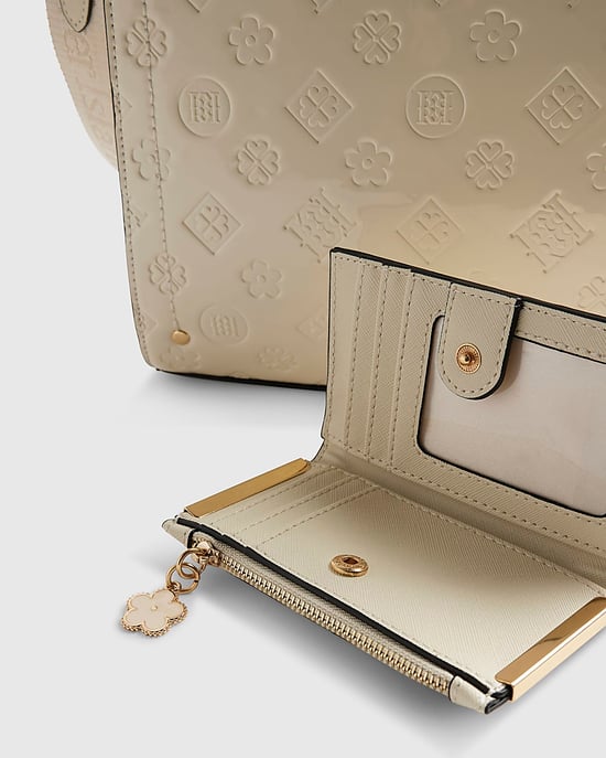 River Island Womens Messenger Bag Cream Embossed Monogram Bundle Zip - Image 4