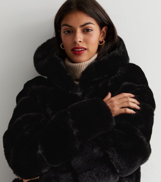 Panelled Hooded Longline Fur Coat - Image 2