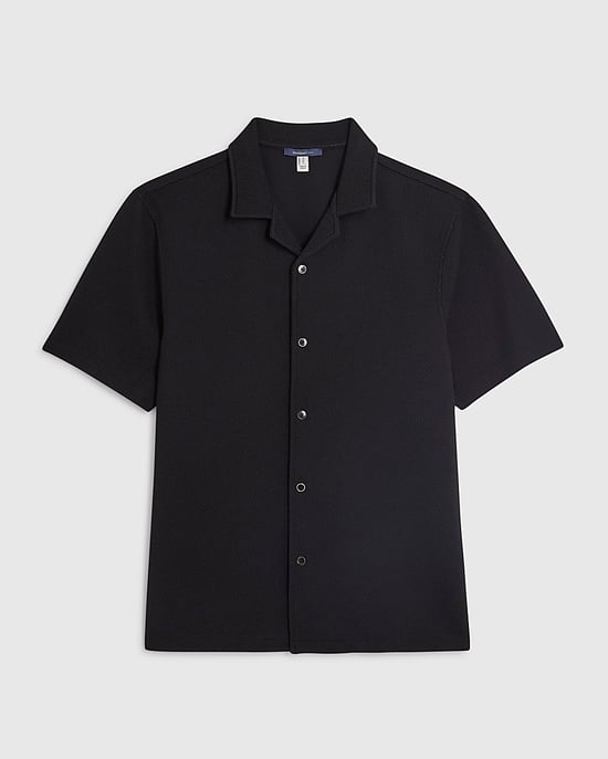 River Island Mens Shirt Black Slim Fit Revere Short Sleeve - Image 6