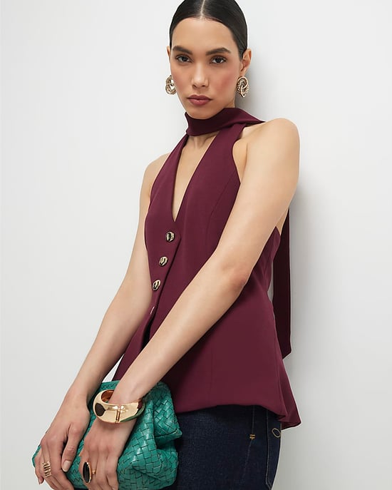 River Island Womens Waistcoat Purple Sleeveless Scarf Neck V-Neck - Image 2