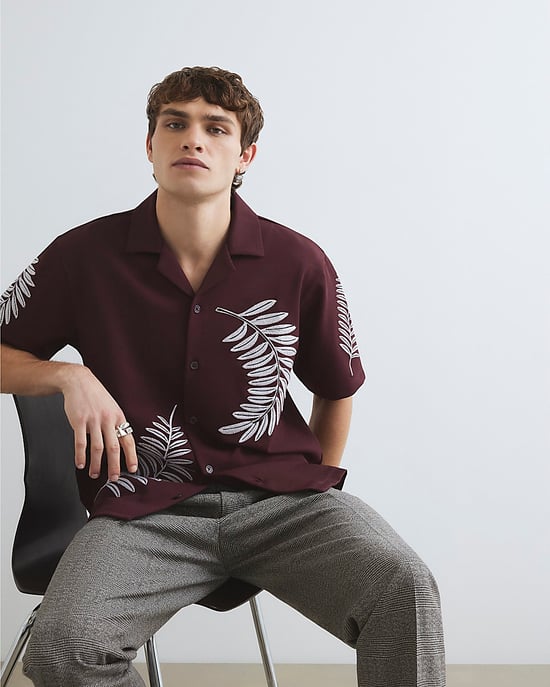River Island Mens Shirt Brown Regular Fit Leaf Embroidered Graphic - Image 4