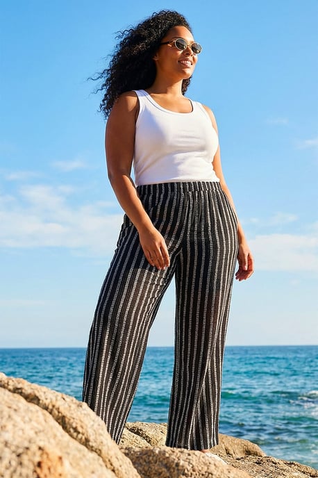 Curve Stripe Knit Wide Leg Trouser - Image 1