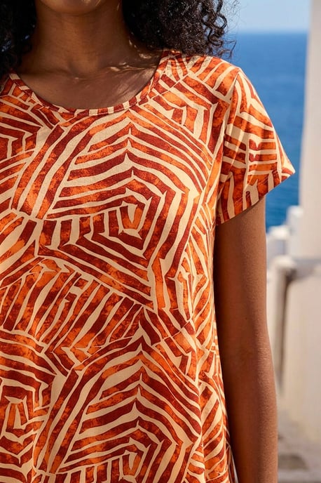 Leaf Print Hanky Hem Tunic Top - Image 4
